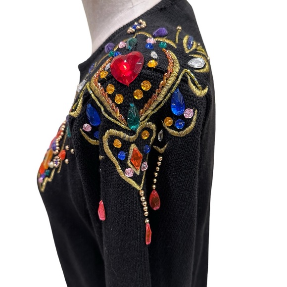 VTG Lindsey Blake Petites Black Bejewelled Embellished Sweater Size S - Picture 7 of 11